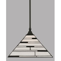 Stem Hung Pendant With Square Fitter Shown In Matte Black Finish With 14 Pearl Ebony Art Glass