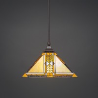 Stem Hung Pendant With Square Fitter Shown In Dark Granite Finish With 14 Santa Cruz Art Glass