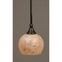 Stem Mini Pendant With Hang Straight Swivel Shown In Black Copper Finish With 6 Mystic Seashell Glass