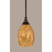 Stem Mini Pendant With Hang Straight Swivel Shown In Black Copper Finish With 5 Gold Fusion Glass