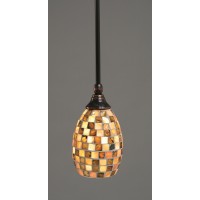 Stem Mini Pendant With Hang Straight Swivel Shown In Black Copper Finish With 5 Sea Haze Seashell Glass