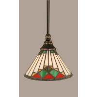 Stem Mini Pendant With Hang Straight Swivel Shown In Black Copper Finish With 7 Green Sunray Art Glass