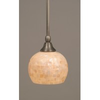 Stem Mini Pendant With Hang Straight Swivel Shown In Brushed Nickel Finish With 6 Mystic Seashell Glass