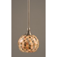 Stem Mini Pendant With Hang Straight Swivel Shown In Brushed Nickel Finish With 6 Sea Mist Seashell Glass