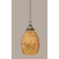 Stem Mini Pendant With Hang Straight Swivel Shown In Brushed Nickel Finish With 5 Gold Fusion Glass