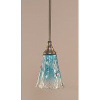 Stem Mini Pendant With Hang Straight Swivel Shown In Brushed Nickel Finish With 5.5 Fluted Teal Crystal Glass