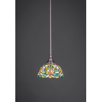 Stem Mini Pendant With Hang Straight Swivel Shown In Brushed Nickel Finish With 7 Kaleidoscope Art Glass