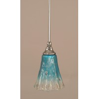 Stem Mini Pendant With Hang Straight Swivel Shown In Chrome Finish With 5.5 Fluted Teal Crystal Glass