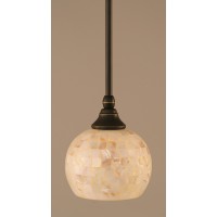 Stem Mini Pendant With Hang Straight Swivel Shown In Dark Granite Finish With 6 Mystic Seashell Glass