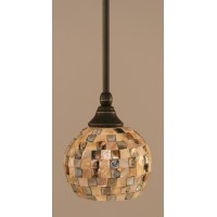 Stem Mini Pendant With Hang Straight Swivel Shown In Dark Granite Finish With 6 Sea Mist Seashell Glass