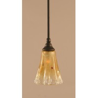 Stem Mini Pendant With Hang Straight Swivel Shown In Dark Granite Finish With 5.5 Fluted Amber Crystal Glass