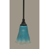 Stem Mini Pendant With Hang Straight Swivel Shown In Matte Black Finish With 5.5 Teal Crystal Glass