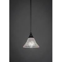 Stem Mini Pendant With Hang Straight Swivel Shown In Matte Black Finish With 7 Frosted Crystal Glass