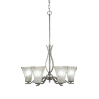 Revo 6 Light Chandelier Shown In Aged Silver Finish With 5.5 Fluted Frosted Crystal Glass