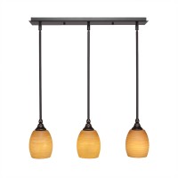 3 Light Linear Pendalier With Hang Straight Swivels Shown In Dark Granite Finish With 5 Cayenne Linen Glass