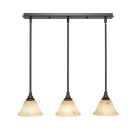 3 Light Linear Pendalier With Hang Straight Swivels Shown In Dark Granite Finish With 7 Italian Marble Glass