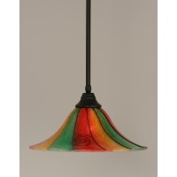 Stem Pendant With Hang Straight Swivel Shown In Matte Black Finish With 16 Mardi Gras Glass