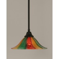 Stem Pendant With Hang Straight Swivel Shown In Matte Black Finish With 14 Mardi Gras Glass