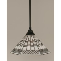 Stem Pendant With Hang Straight Swivel Shown In Matte Black Finish With 16 Pewter Art Glass