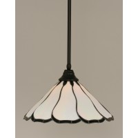 Stem Pendant With Hang Straight Swivel Shown In Matte Black Finish With 16 Pearl & Black Flair Art Glass