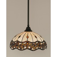 Stem Pendant With Hang Straight Swivel Shown In Matte Black Finish With 16 Roman Jewel Art Glass