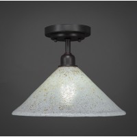 Vintage 1 Bulb Semi-Flush Shown In Dark Granite Finish With 12 Gold Ice Glass