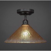 Vintage 1 Bulb Semi-Flush Shown In Dark Granite Finish With 12 Amber Crystal Glass