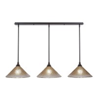 3 Light Linear Pendalier With Hang Straight Swivels Shown In Dark Granite Finish With 12 Amber Crystal Glass