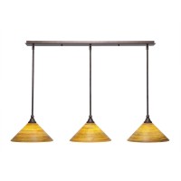 3 Light Linear Pendalier With Hang Straight Swivels Shown In Bronze Finish With 12 Firre Saturn Glass