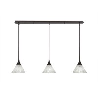 3 Light Linear Pendalier With Hang Straight Swivels Shown In Bronze Finish With 7 Italian Ice Glass