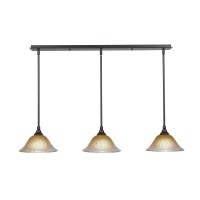 3 Light Linear Pendalier With Hang Straight Swivels Shown In Dark Granite Finish With 10 Amber Crystal Glass