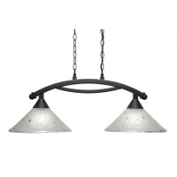 Bow 2 Light Island Light Shown In Dark Granite Finish With 12 Frosted Crystal Glass