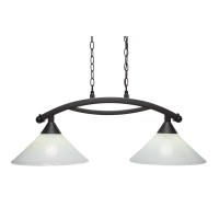 Bow 2 Light Island Light Shown In Dark Granite Finish With 12 Gold Ice Glass