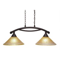 Bow 2 Light Island Light Shown In Dark Granite Finish With 12 Amber Crystal Glass