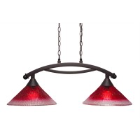 Bow 2 Light Island Light Shown In Dark Granite Finish With 12 Raspberry Glass