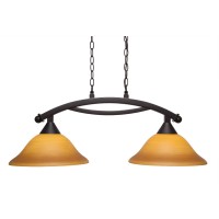 Bow 2 Light Island Light Shown In Dark Granite Finish With 12 Cayenne Linen Glass