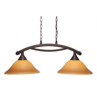 Bow 2 Light Island Light Shown In Bronze Finish With 12 Cayenne Linen Glass