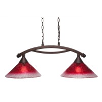 Bow 2 Light Island Light Shown In Bronze Finish With 12 Raspberry Glass