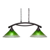 Bow 2 Light Island Light Shown In Dark Granite Finish With 12 Kiwi Green Crystal Glass