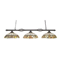 Toltec Lighting 863-Dg-973 Elegante 3 Light Bar With 16 Cobblestone Tiffany Glass, Dark Granite Finish