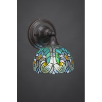 Wall Sconce Shown In Dark Granite Finish With 7 Turquoise Cypress Art Glass