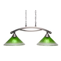 Bow 2 Light Island Light Shown In Brushed Nickel Finish With 12 Kiwi Green Crystal Glass