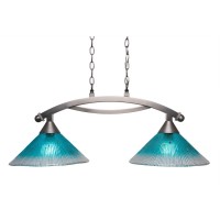 Bow 2 Light Island Light Shown In Brushed Nickel Finish With 12 Teal Crystal Glass