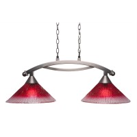 Bow 2 Light Island Light Shown In Brushed Nickel Finish With 12 Raspberry Glass