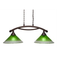 Bow 2 Light Island Light Shown In Bronze Finish With 12 Kiwi Green Crystal Glass