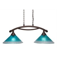 Bow 2 Light Island Light Shown In Bronze Finish With 12 Teal Crystal Glass