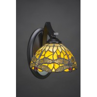 Zilo Wall Sconce Shown In Matte Black Finish With 7 Amber Dragonfly Art Glass