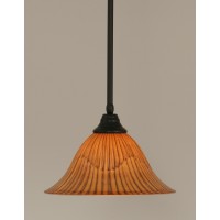 Stem Pendant With Hang Straight Swivel Shown In Matte Black Finish With 14 Tiger Glass