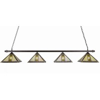 Square 4 Light Bar With Square Fitters Shown In Bronze Finish With 14 Santa Cruz Art Glass