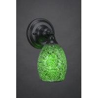 Wall Sconce Shown In Matte Black Finish With 5 Green Fusion Glass